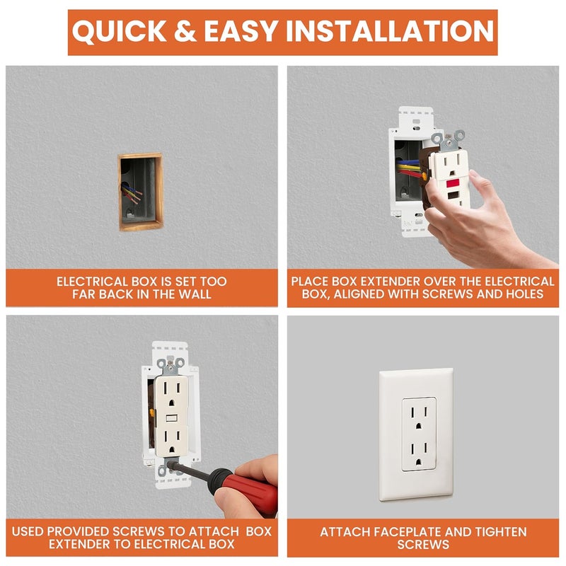 BWP 1 Pack Electrical Outlet Box Extender 1 Gang - Electrical Box Extender with 2 Screws -Single Gang Box Extender Outlet - Image 3